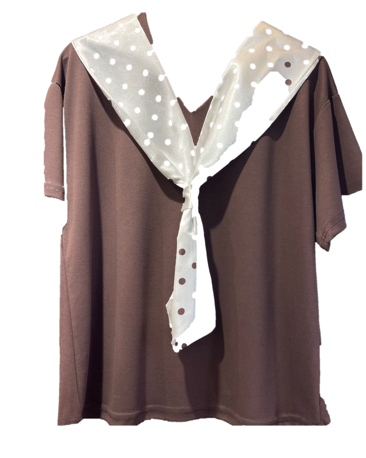 Polka Dot Sailor Collar T-Shirt – Satin Bow Tie Detail
