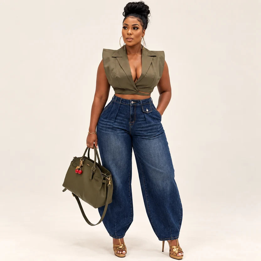 High-Waisted Straight-Leg Denim Jeans
