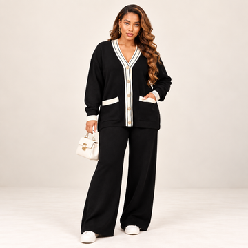 Classic Contrast Trim Cardigan Co ord set
