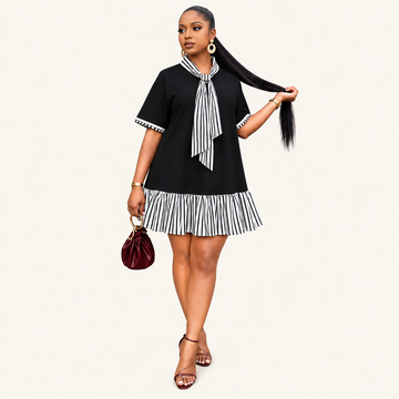 Elegant Contrast Trim Tie-Neck Mini Dress