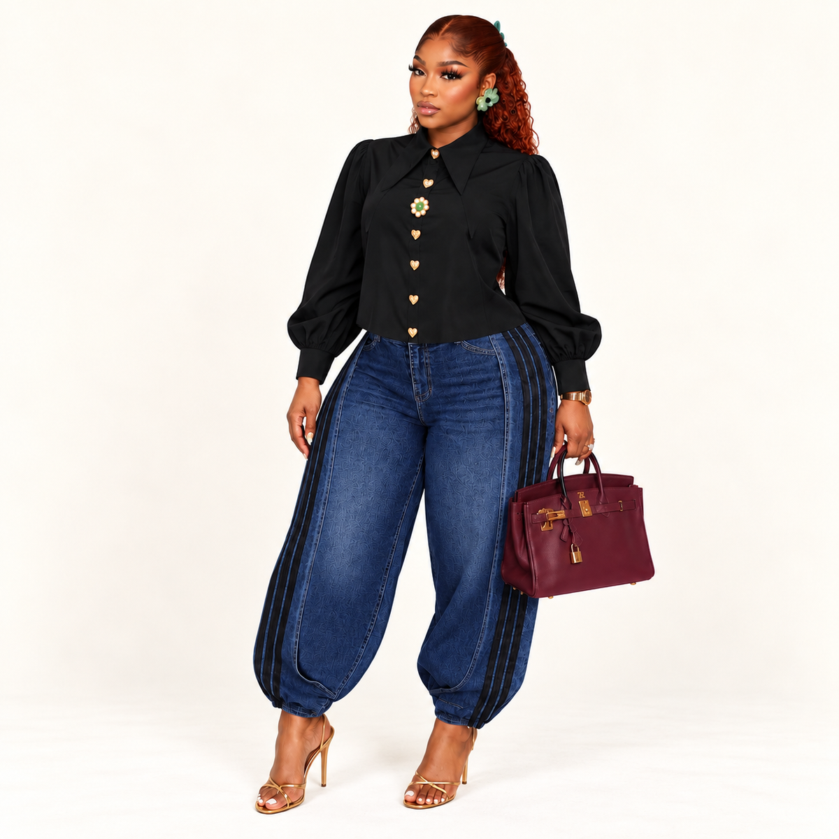 Striped Wide-Leg Jeans Set