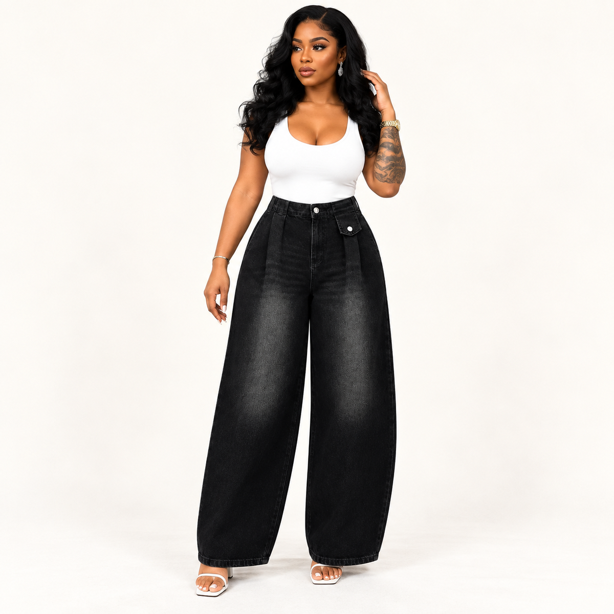High-Waisted Straight-Leg Denim Jeans