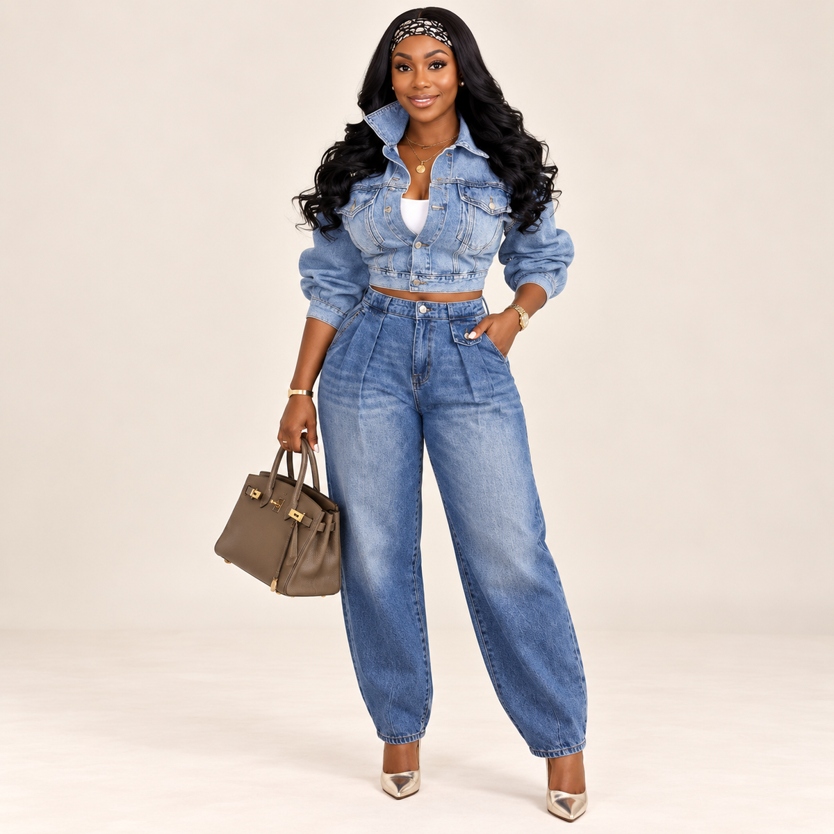 High-Waisted Straight-Leg Denim Jeans