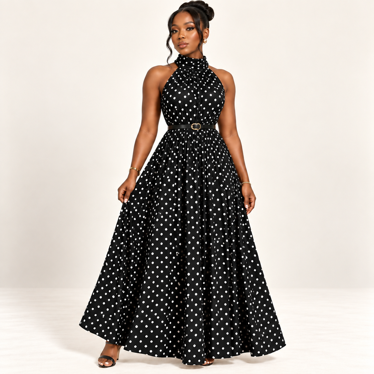 Polka Dot Halter Neck Maxi Dress