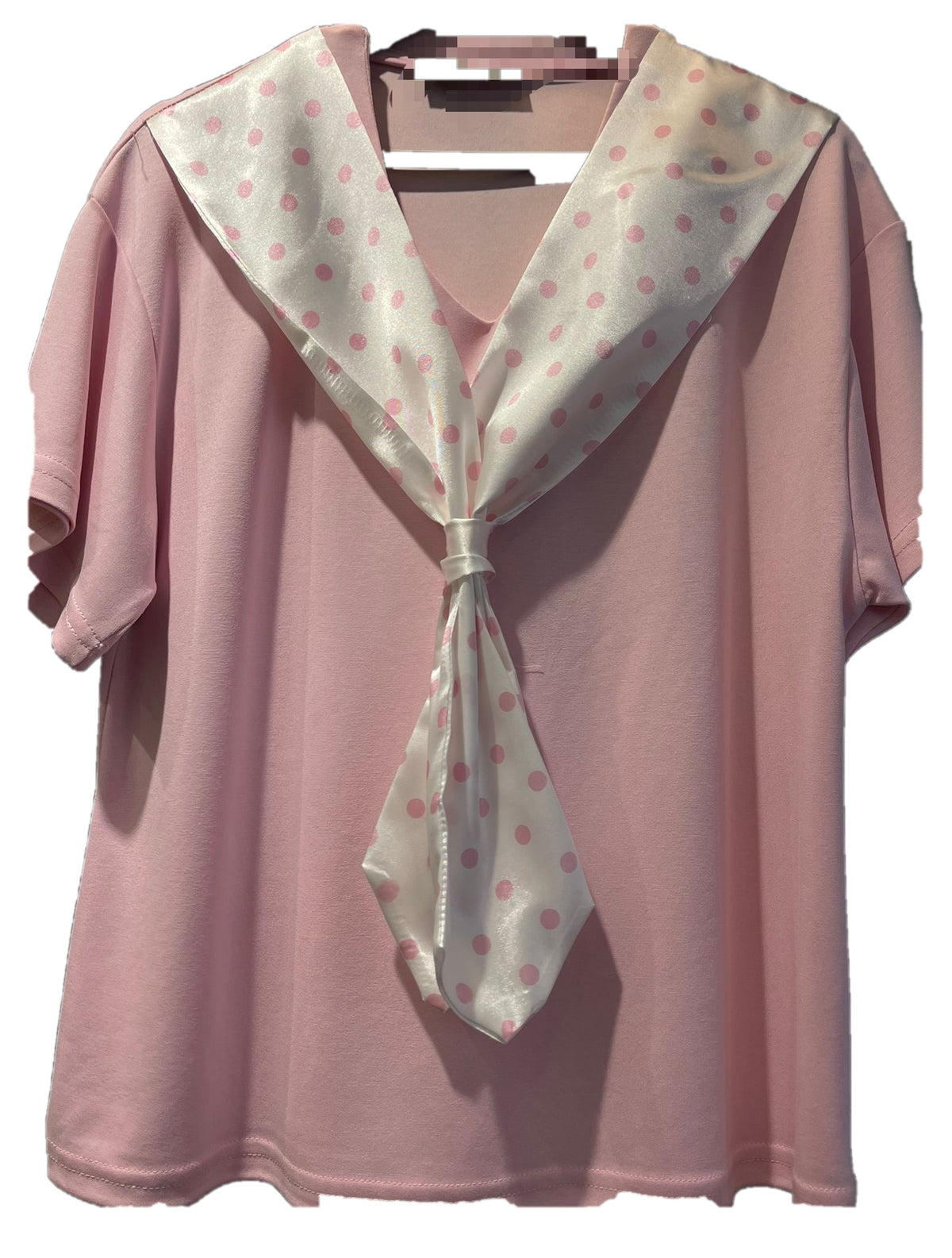 Polka Dot Sailor Collar T-Shirt – Satin Bow Tie Detail