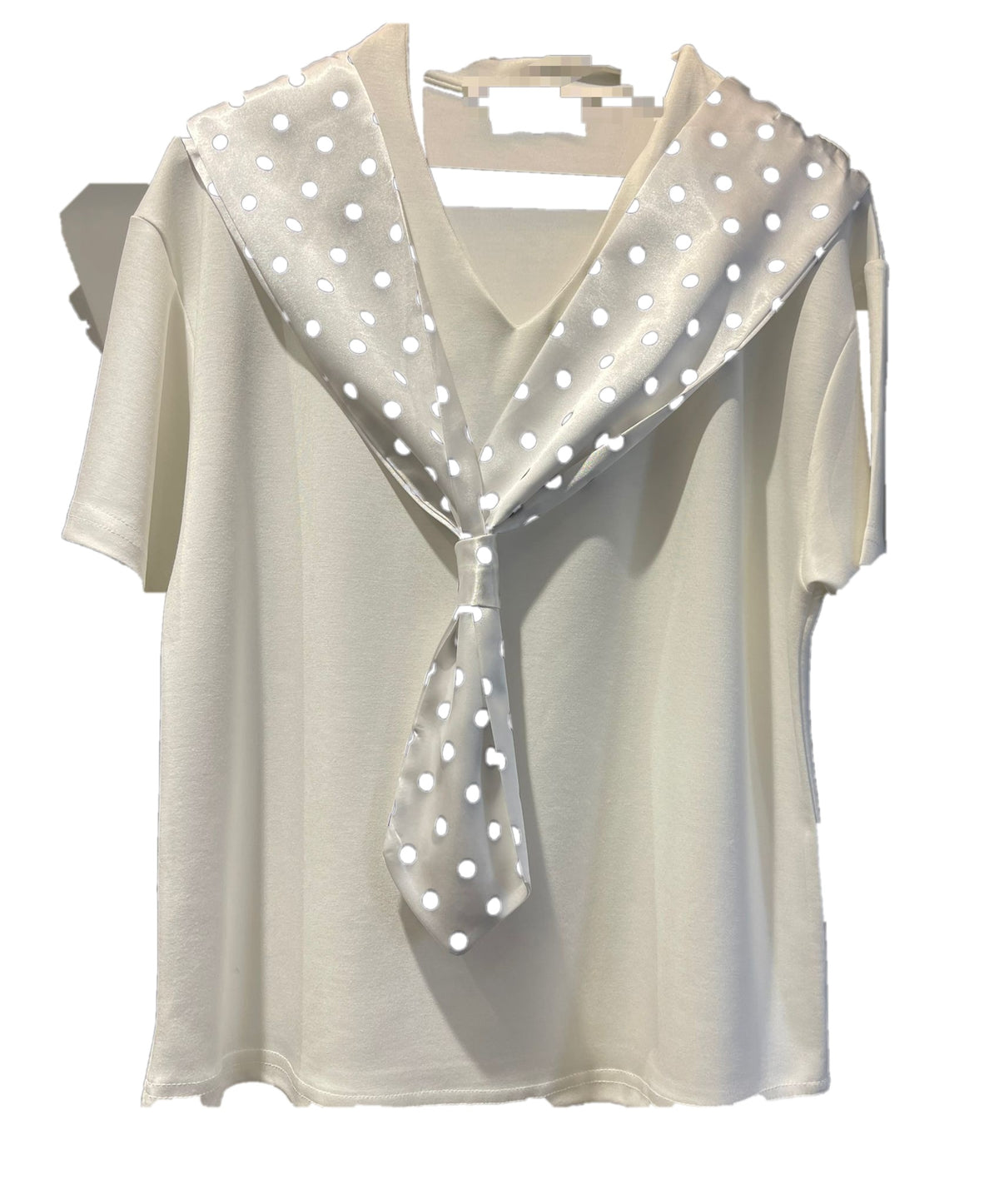 Polka Dot Sailor Collar T-Shirt – Satin Bow Tie Detail